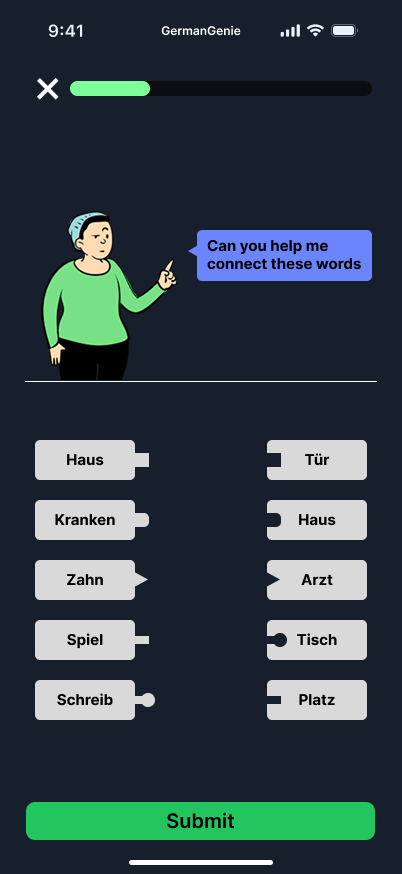 DeutschGenie puzzle sentence builder interface